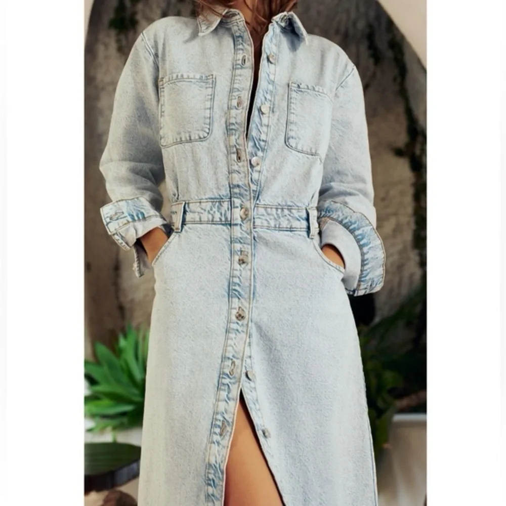 Zara Z1975 DENIM MIDI DRESS SIZE LARGE - Picture 4 of 14